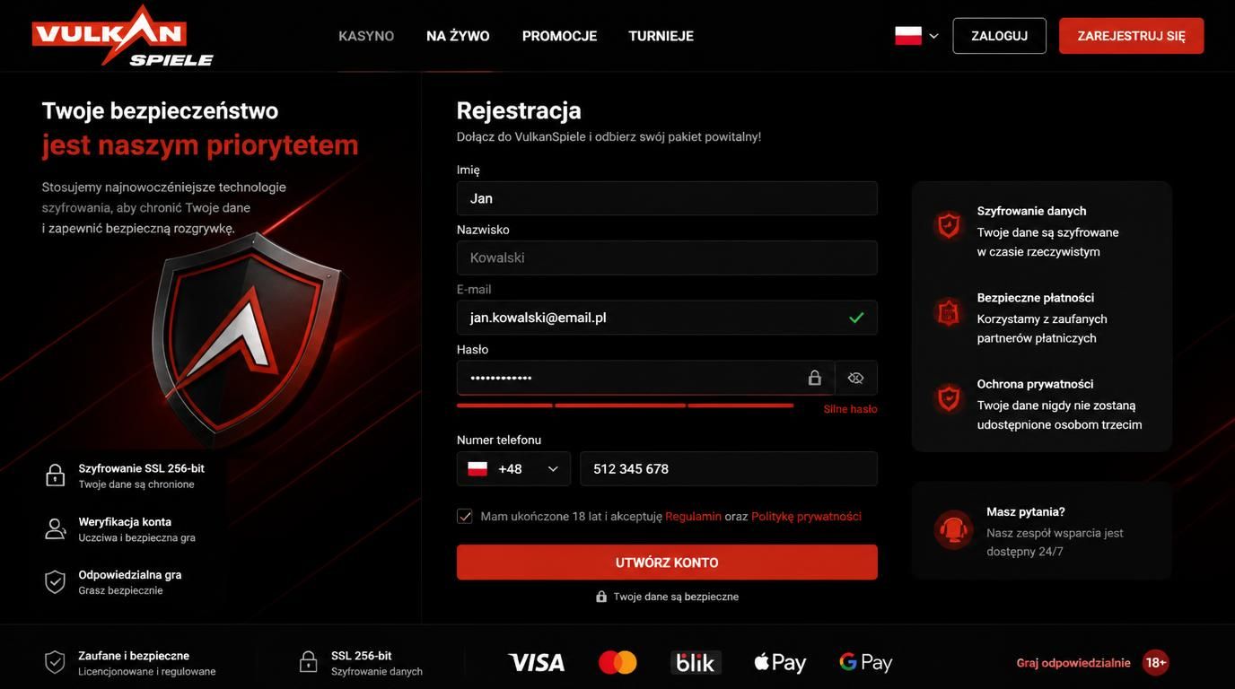 Formularz rejestracji z ikoną bezpieczeństwa i szyfrowaniem